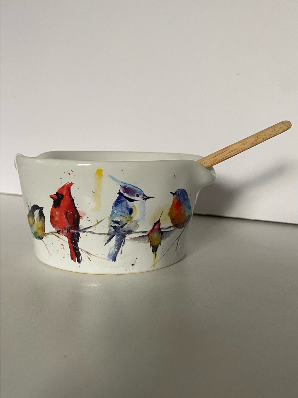 Dean Crouser 2 Spout Baking Dish Bird Bowl With Wooden Spoon for DEMDACO EUC